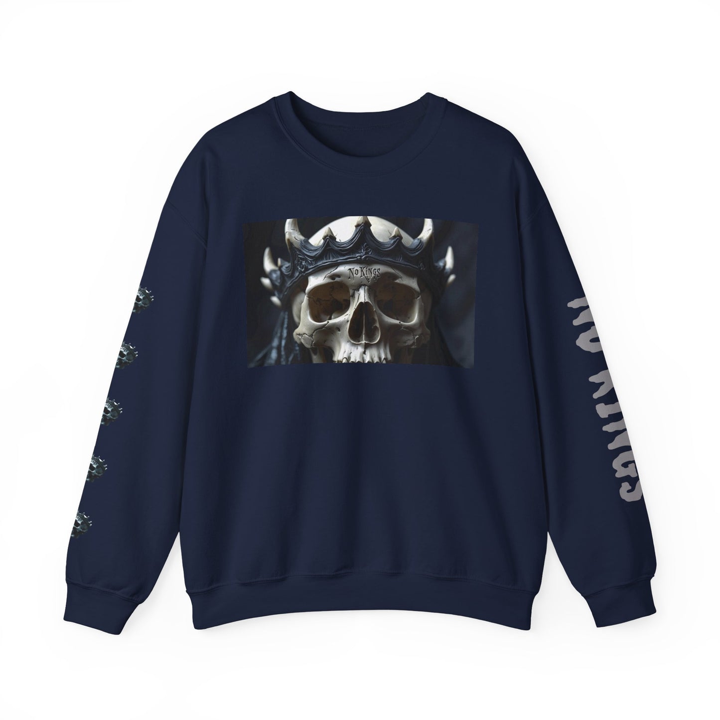 Skull No King's Crewneck Sweatshirt — Gothic Skull Graphic Pullover