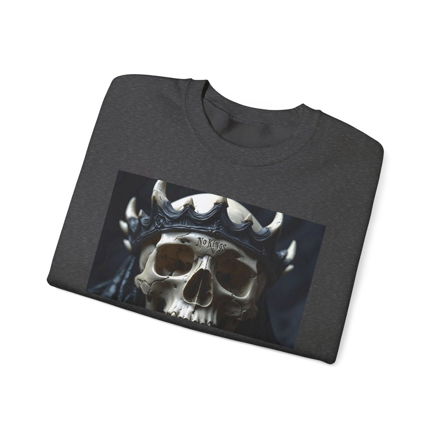 Skull No King's Crewneck Sweatshirt — Gothic Skull Graphic Pullover