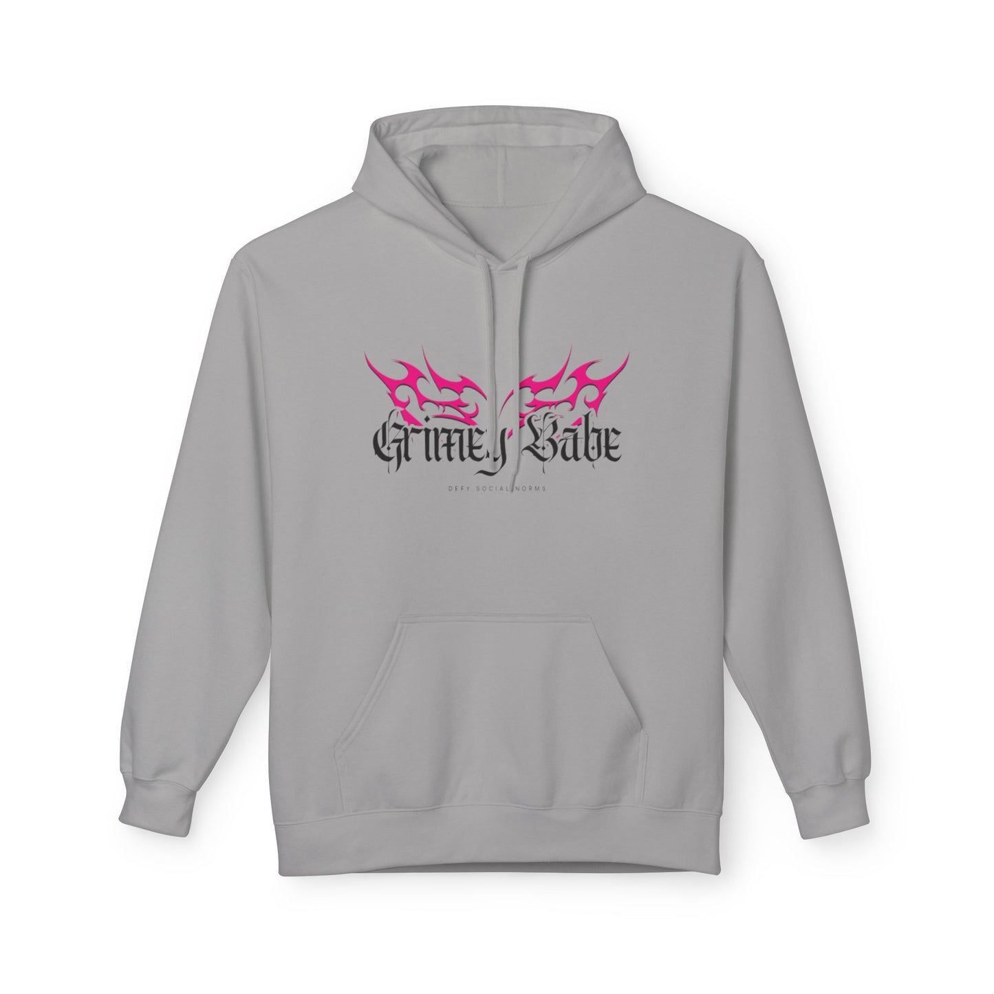 Grimey Babe Logo Gothic Flame Hoodie — Streetwear Graphic Pullover