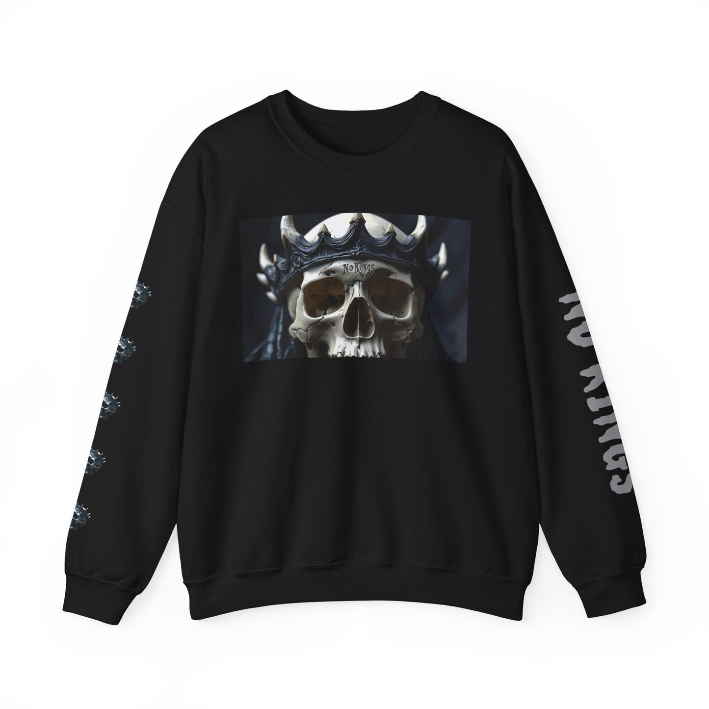 Skull No King's Crewneck Sweatshirt — Gothic Skull Graphic Pullover