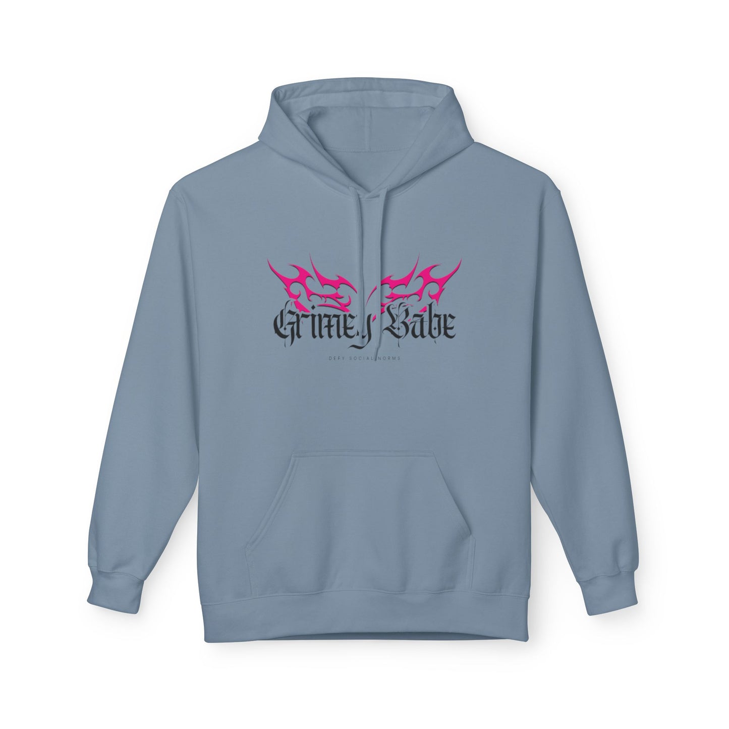 Grimey Babe Logo Gothic Flame Hoodie — Streetwear Graphic Pullover