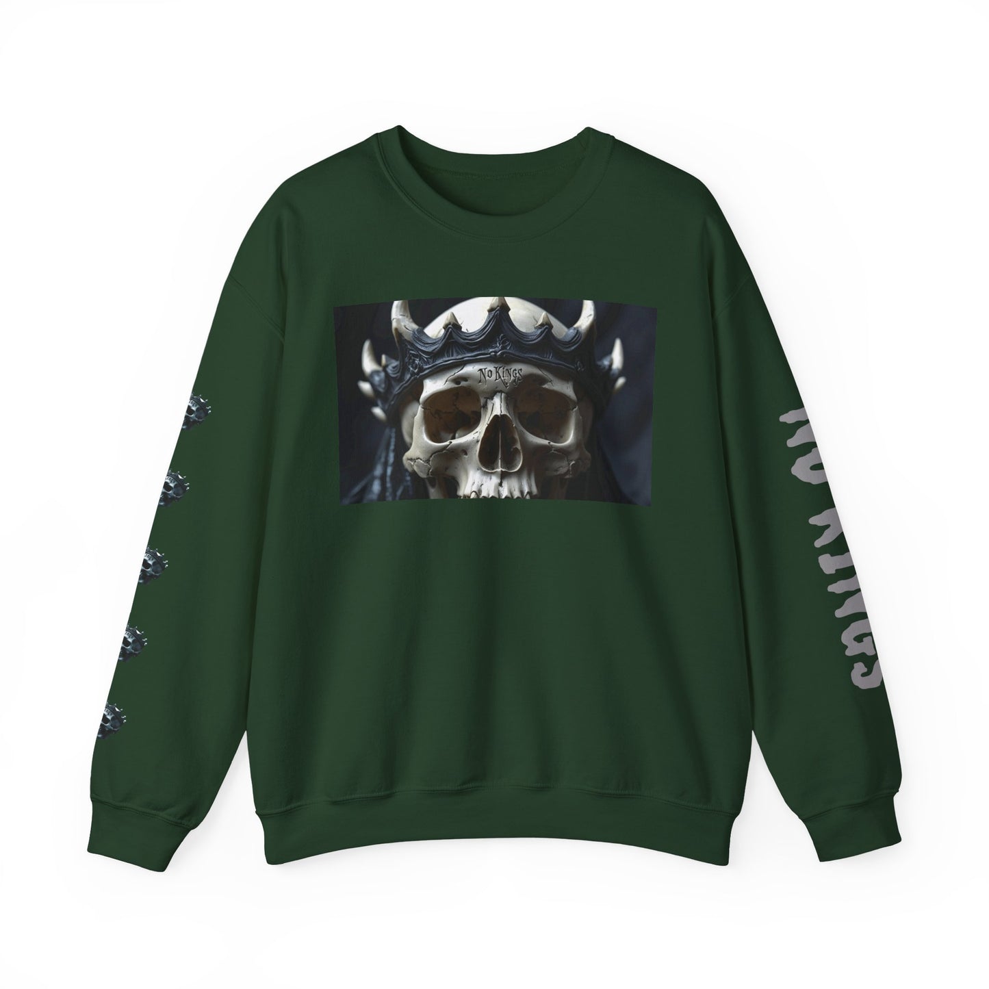 Skull No King's Crewneck Sweatshirt — Gothic Skull Graphic Pullover