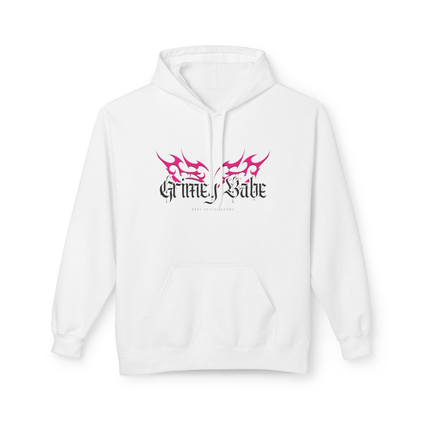 Grimey Babe Logo Gothic Flame Hoodie — Streetwear Graphic Pullover