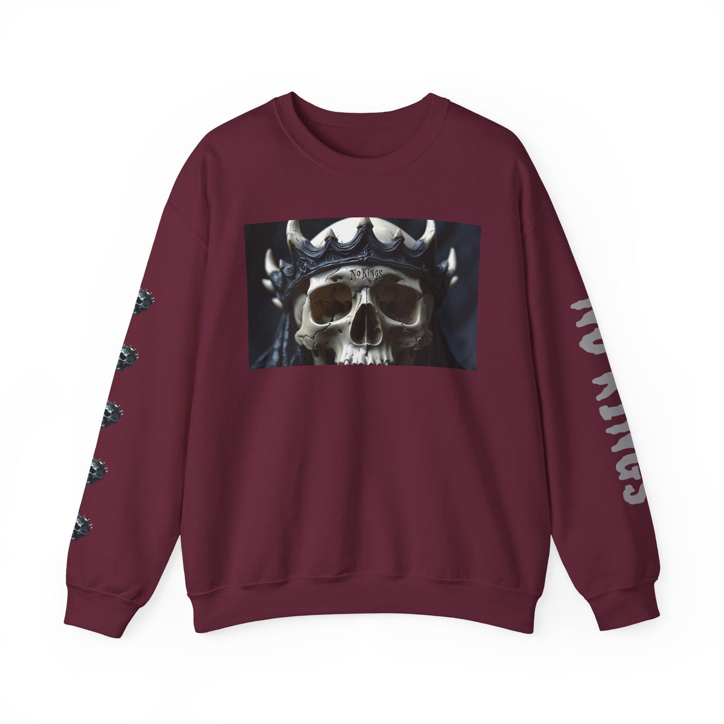 Skull No King's Crewneck Sweatshirt — Gothic Skull Graphic Pullover
