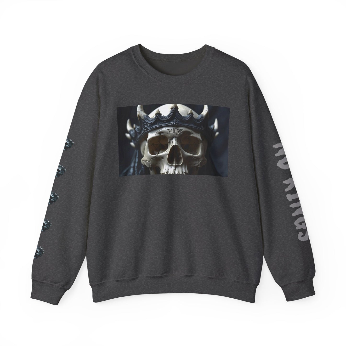 Skull No King's Crewneck Sweatshirt — Gothic Skull Graphic Pullover