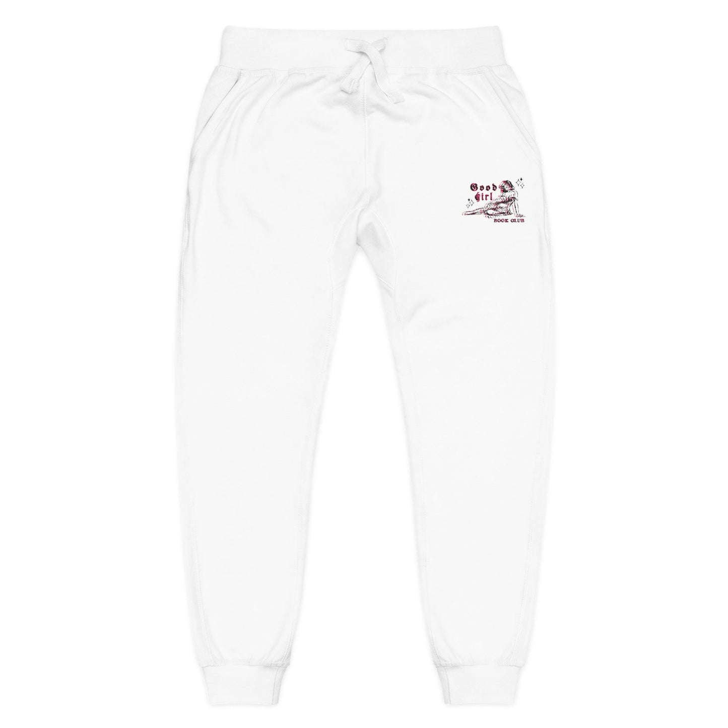 Embroidered Cozy White Fleece Sweatpants — Limited Edition Spicy Book Club l Pocket Design