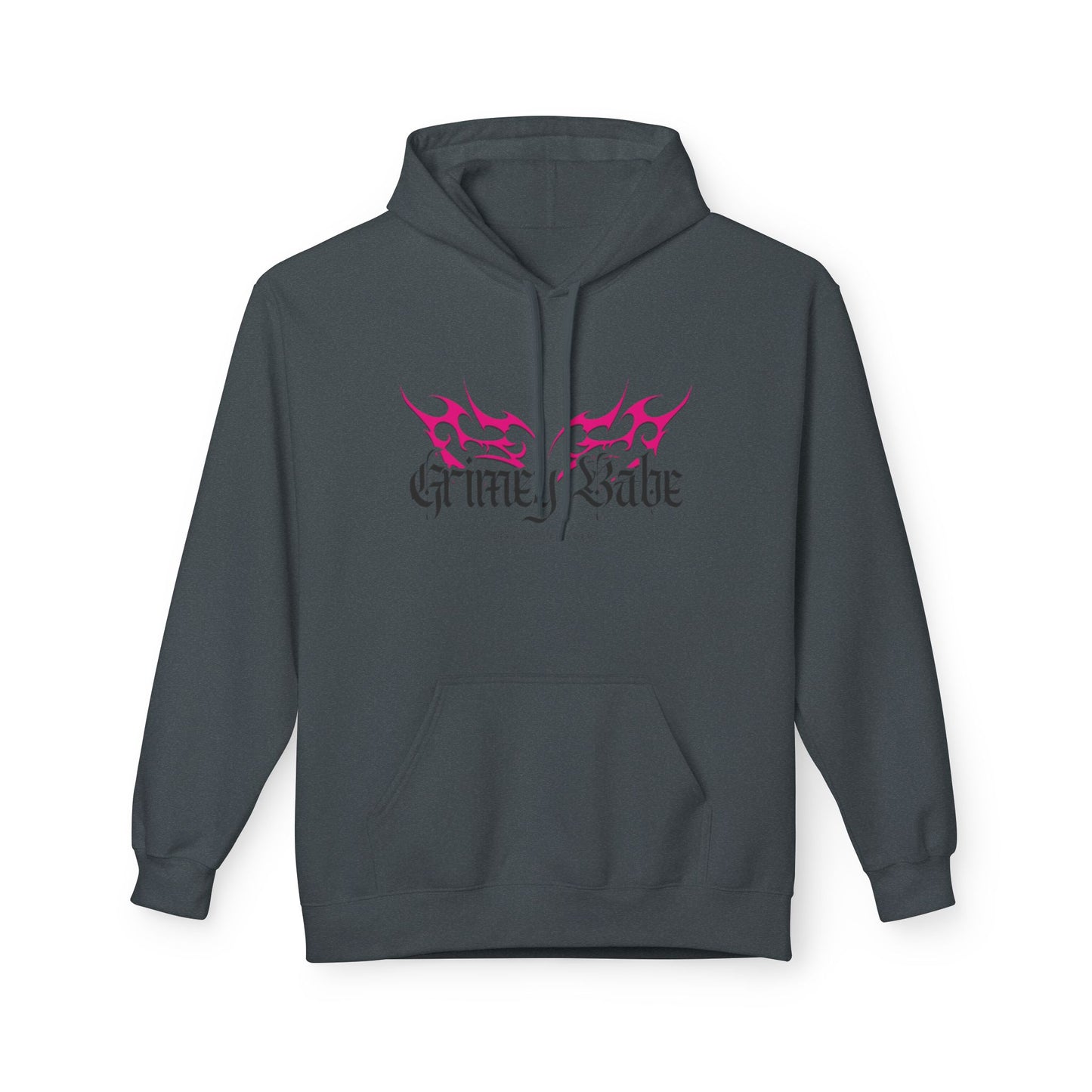 Grimey Babe Logo Gothic Flame Hoodie — Streetwear Graphic Pullover