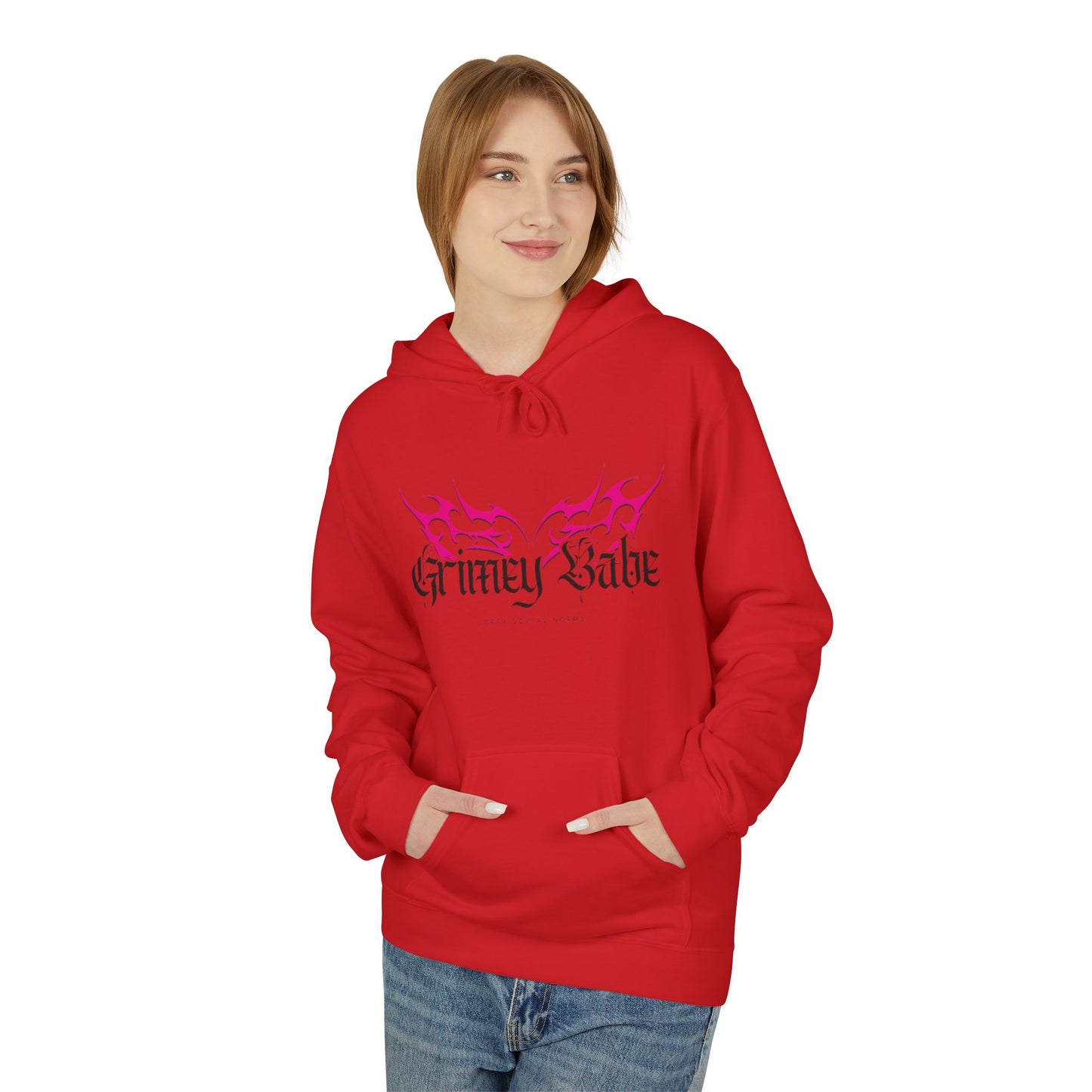 Grimey Babe Logo Gothic Flame Hoodie — Streetwear Graphic Pullover