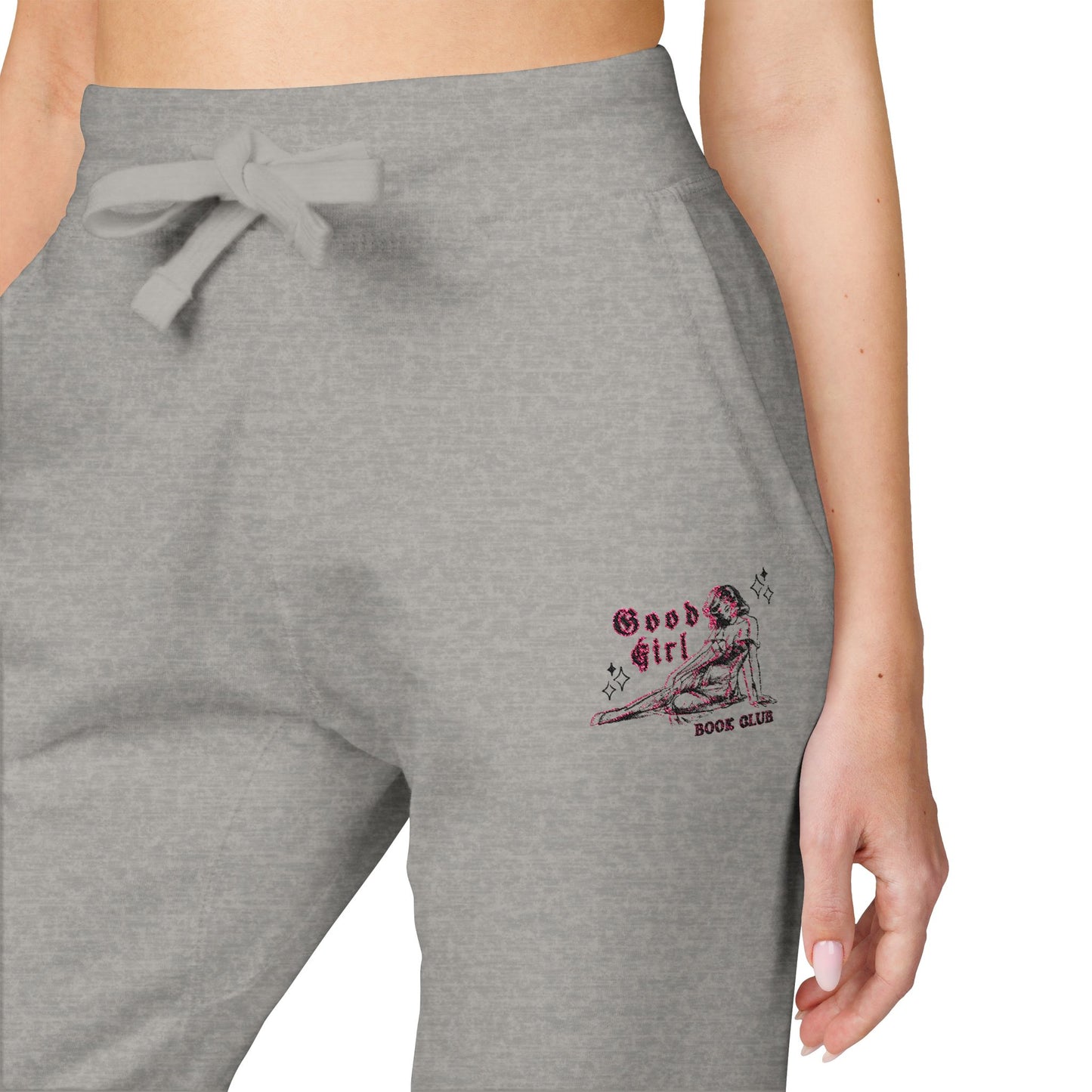 Embroidered Cozy White Fleece Sweatpants — Limited Edition Spicy Book Club l Pocket Design