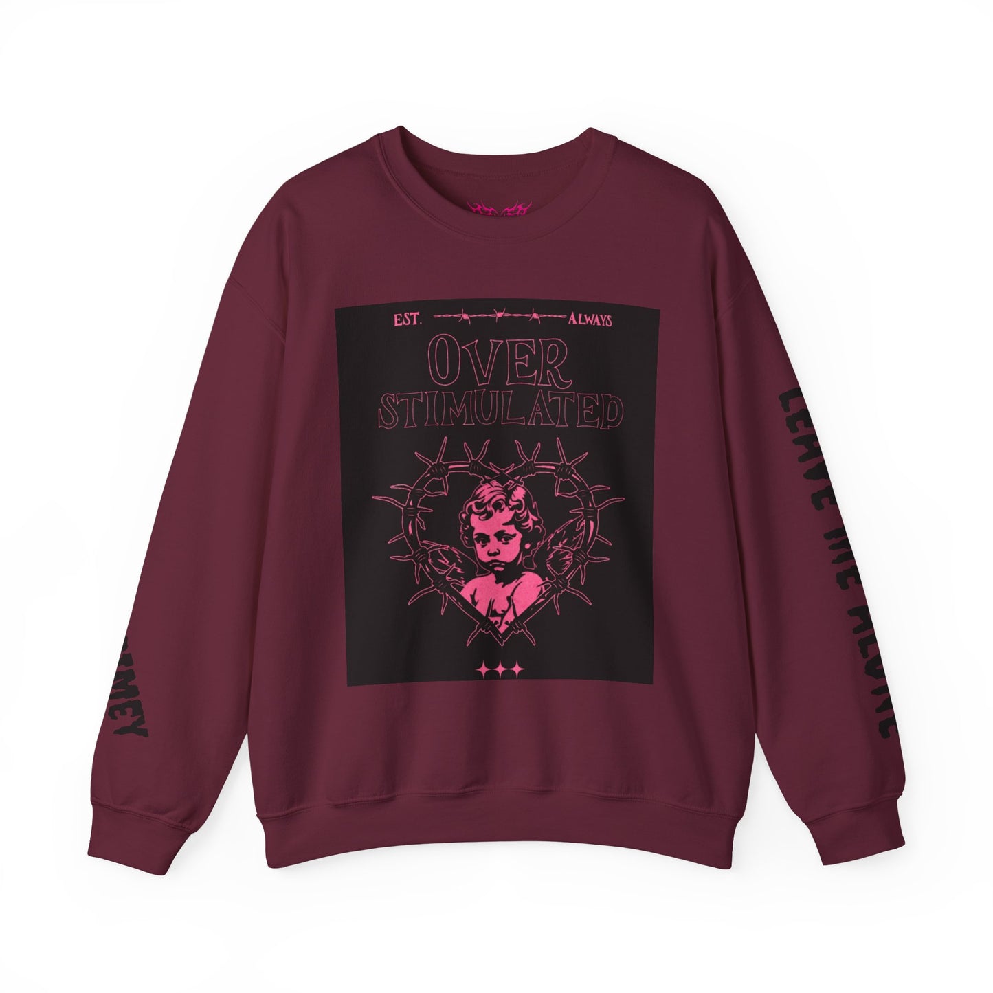 overstimulated  Crewneck Sweatshirt — 'leave me alone' Gothic Rose Design